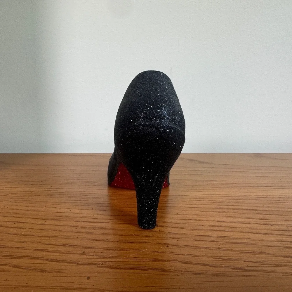 Vintage‎ Y2K Black Glitter High Heel Shoe Ring Holder Jewelry Display Red Bottom